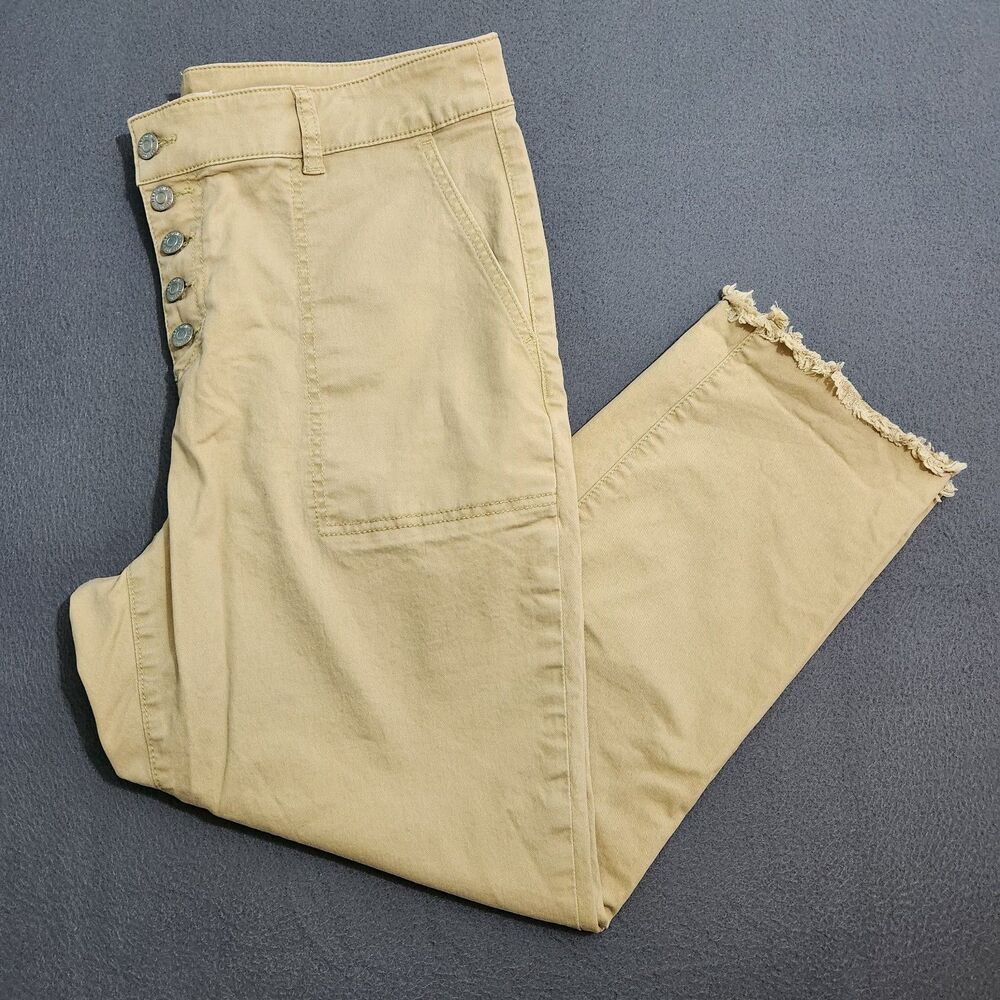 LOFT Women 14 Tan High Rise Monroe Slim Chino Utility Fray Hem Button Fly Pants